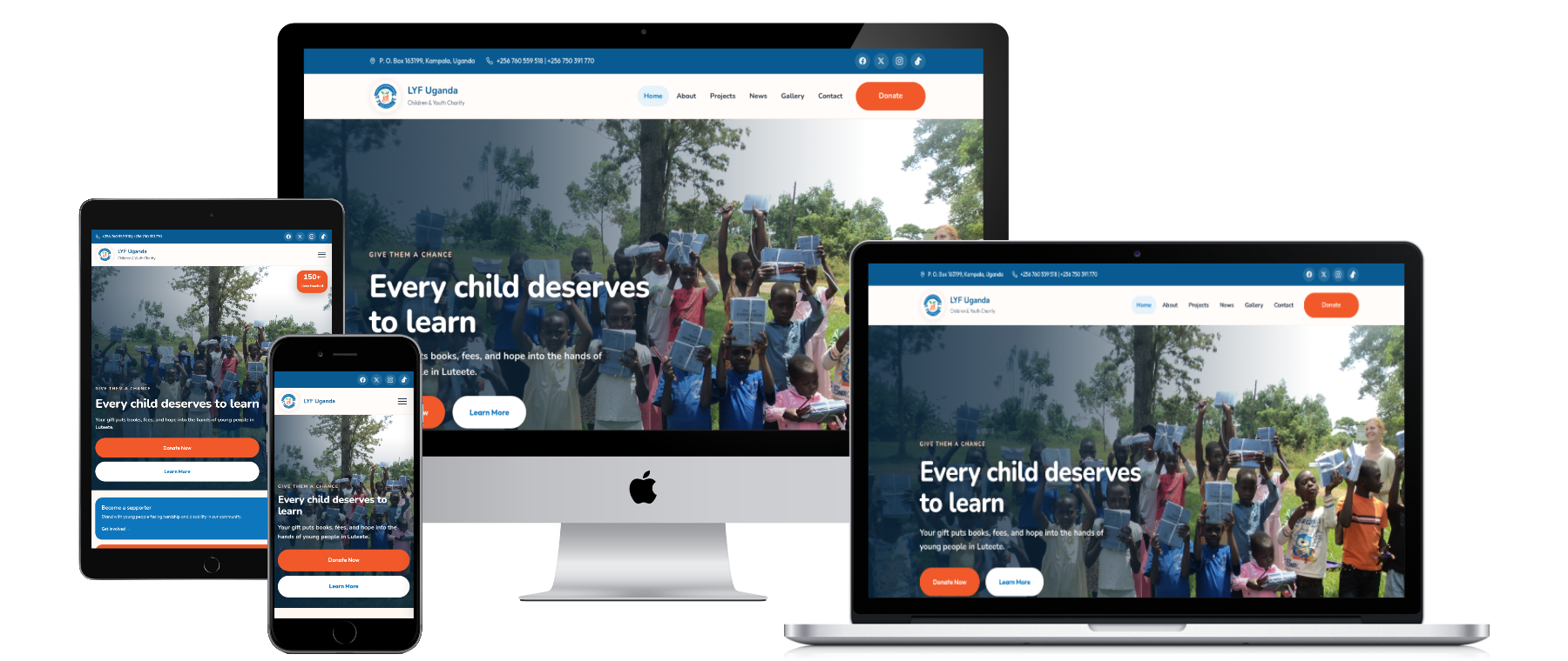 Luteete Youth Foundation website mockup